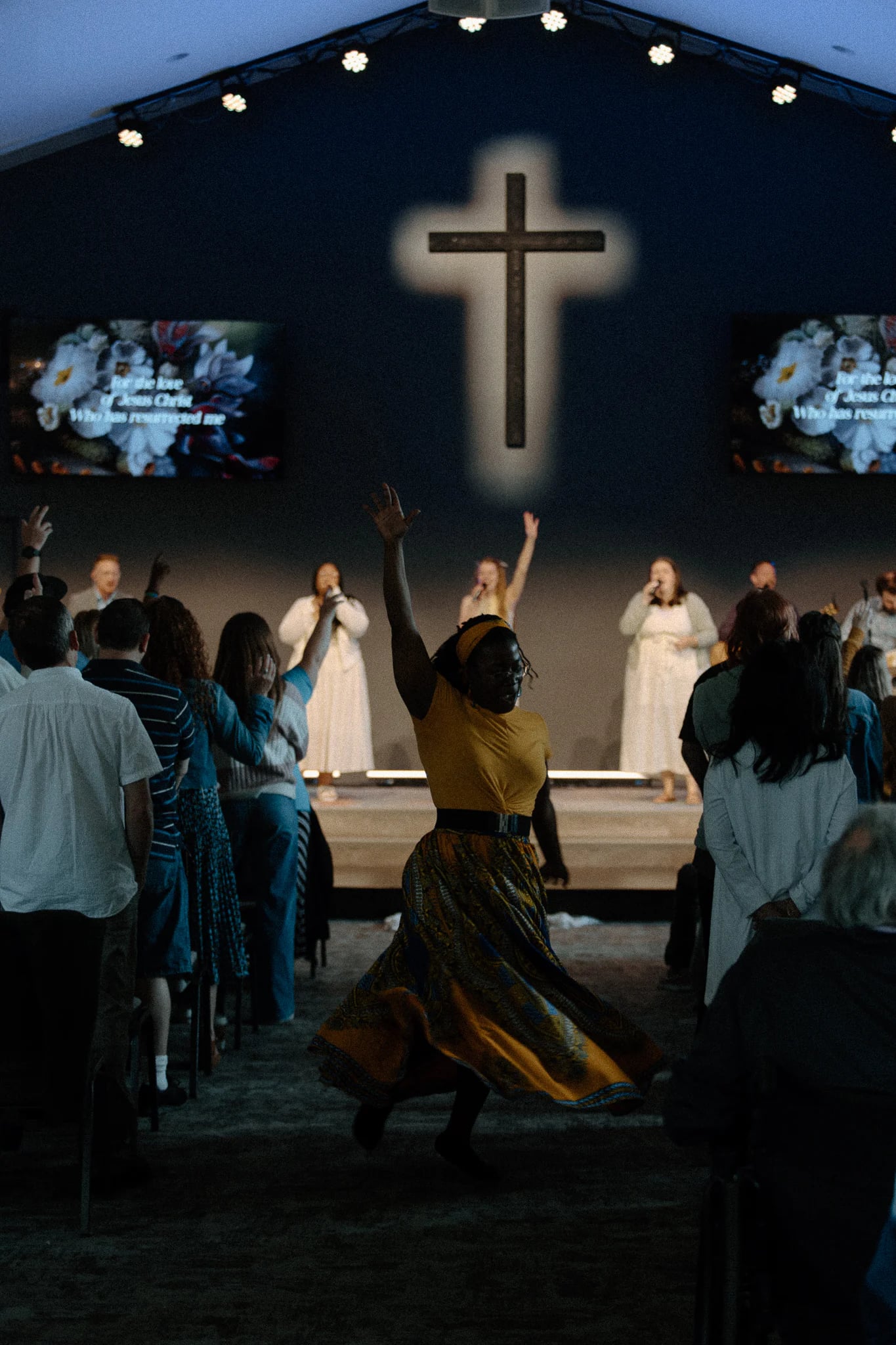 Worship beneath the cross on a Sunday